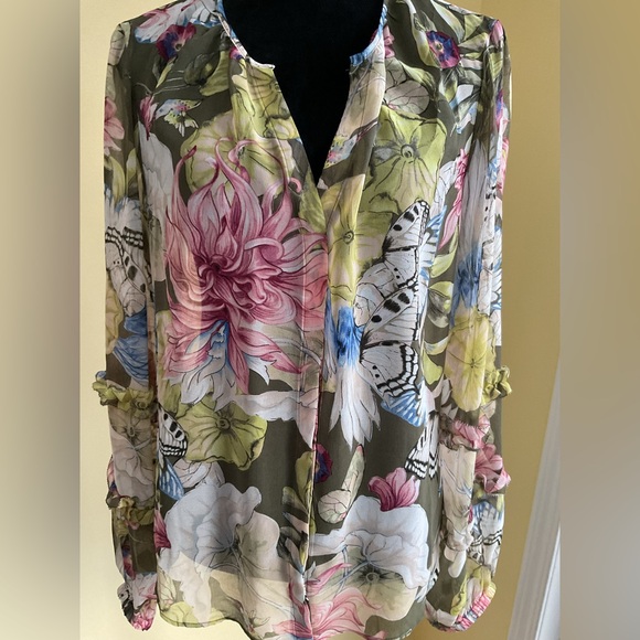White House Black Market Tops - WHBM  Butterfly Print Button Down Top